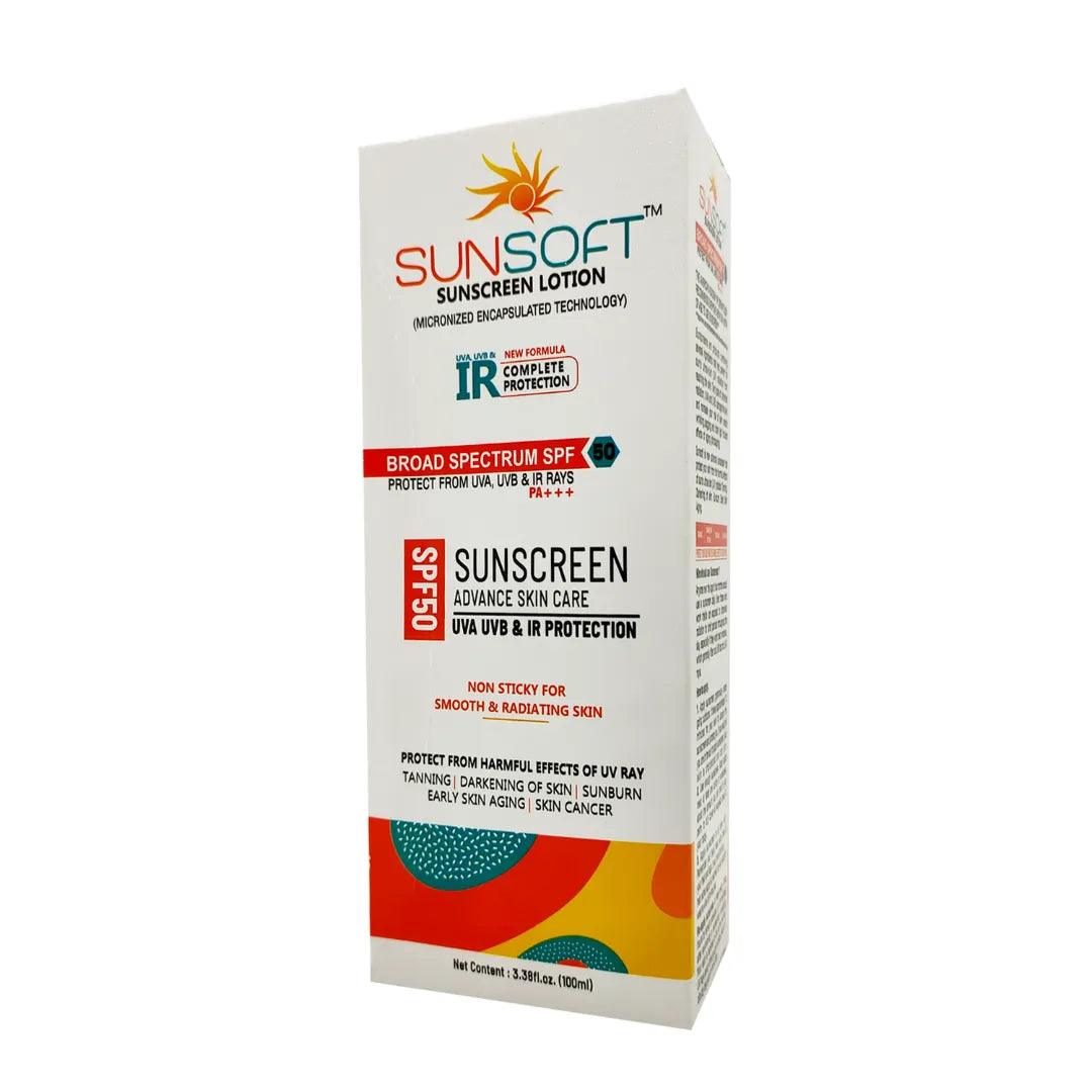 Feodra Sunsoft Light Non Sticky Sunscreen Lotion with SPF 50 for Smooth Radiating Skin Glow, 100 ml Glein Pharma