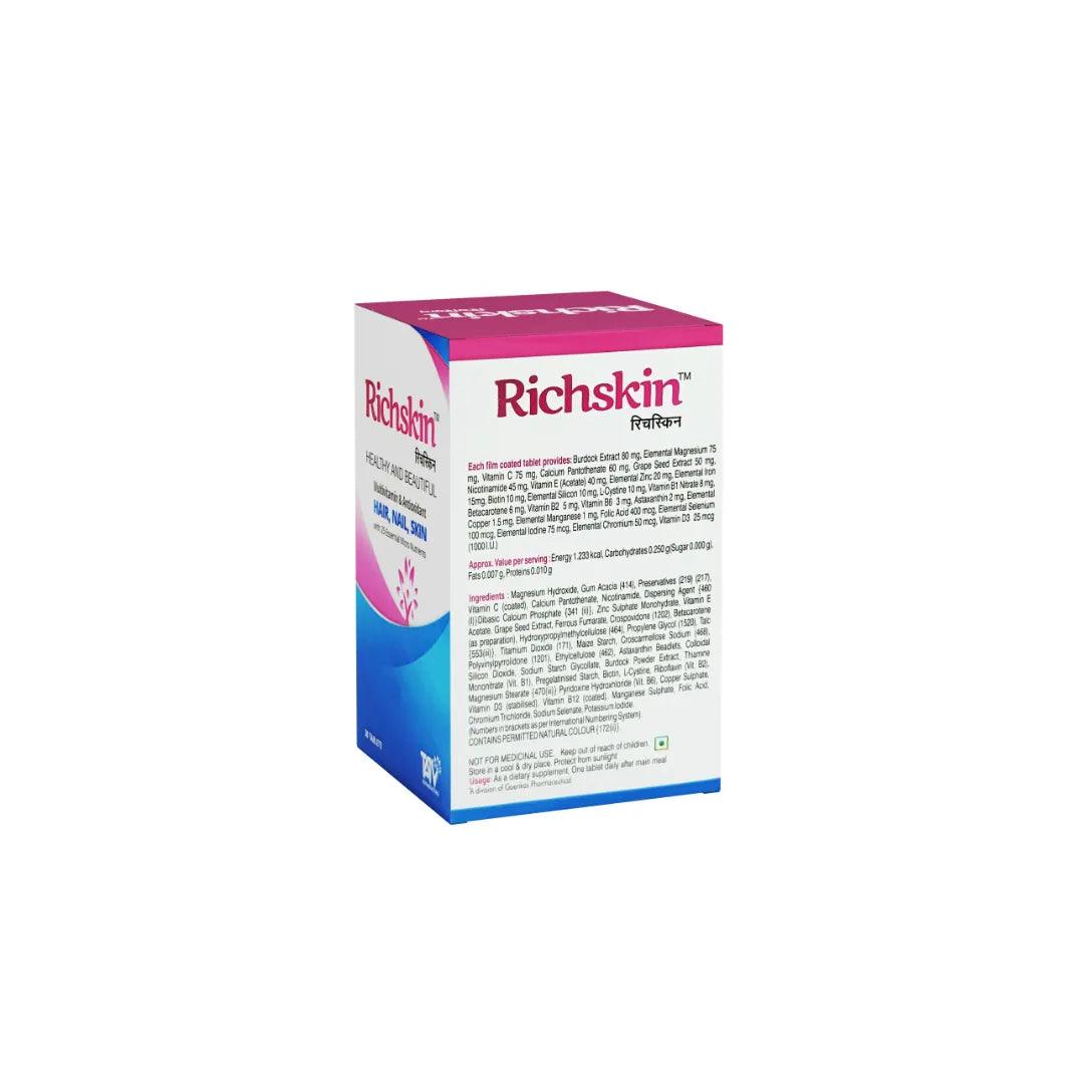 Richskin Healthy and Beautiful Hair Nail Skin Multivitamin & Antioxidant Supplement Tablets. Glein Pharma