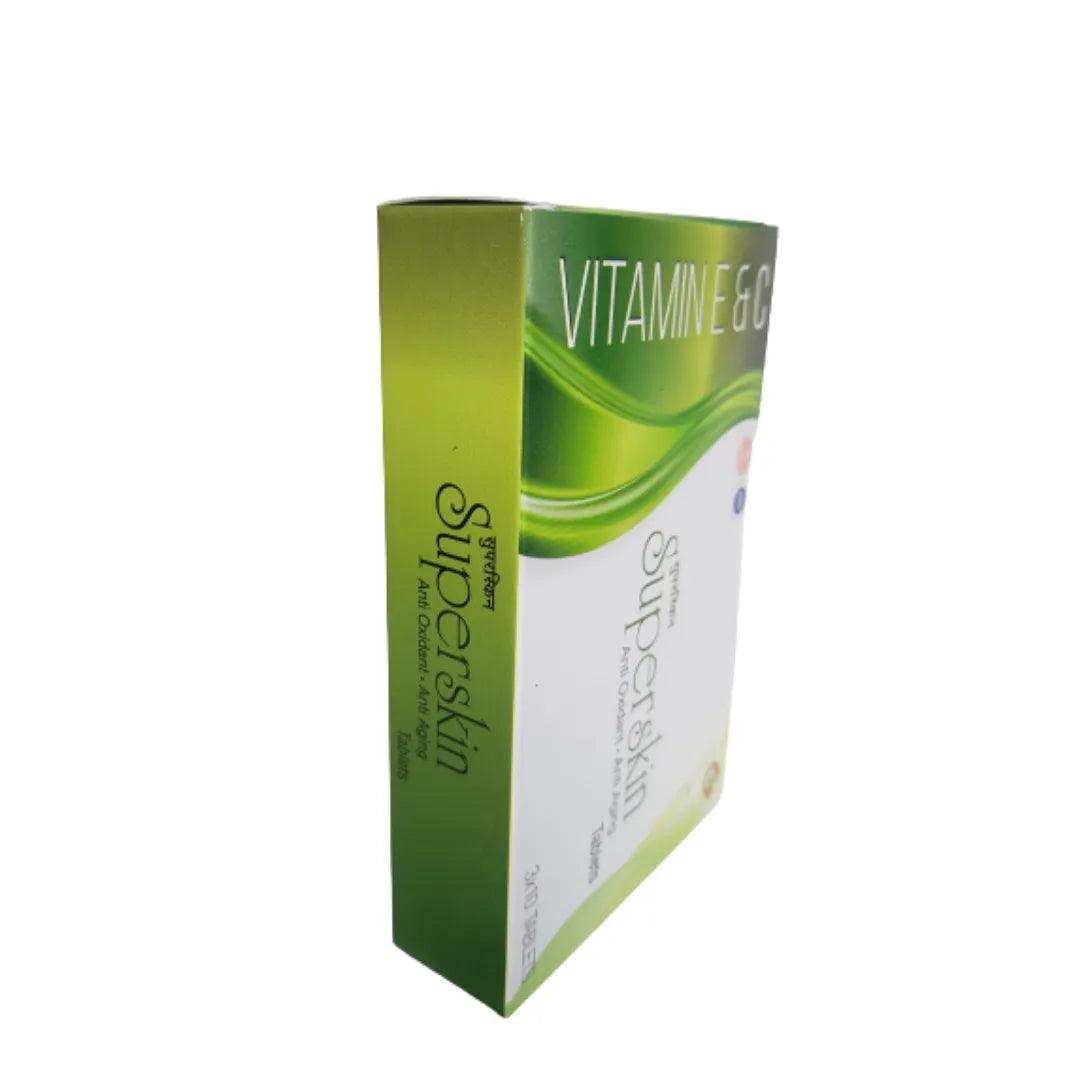 Superskin Tablets: Vitamin C 100 + Vitamin E 100 Supplement for Hair Skin and Immunity Glein Pharma