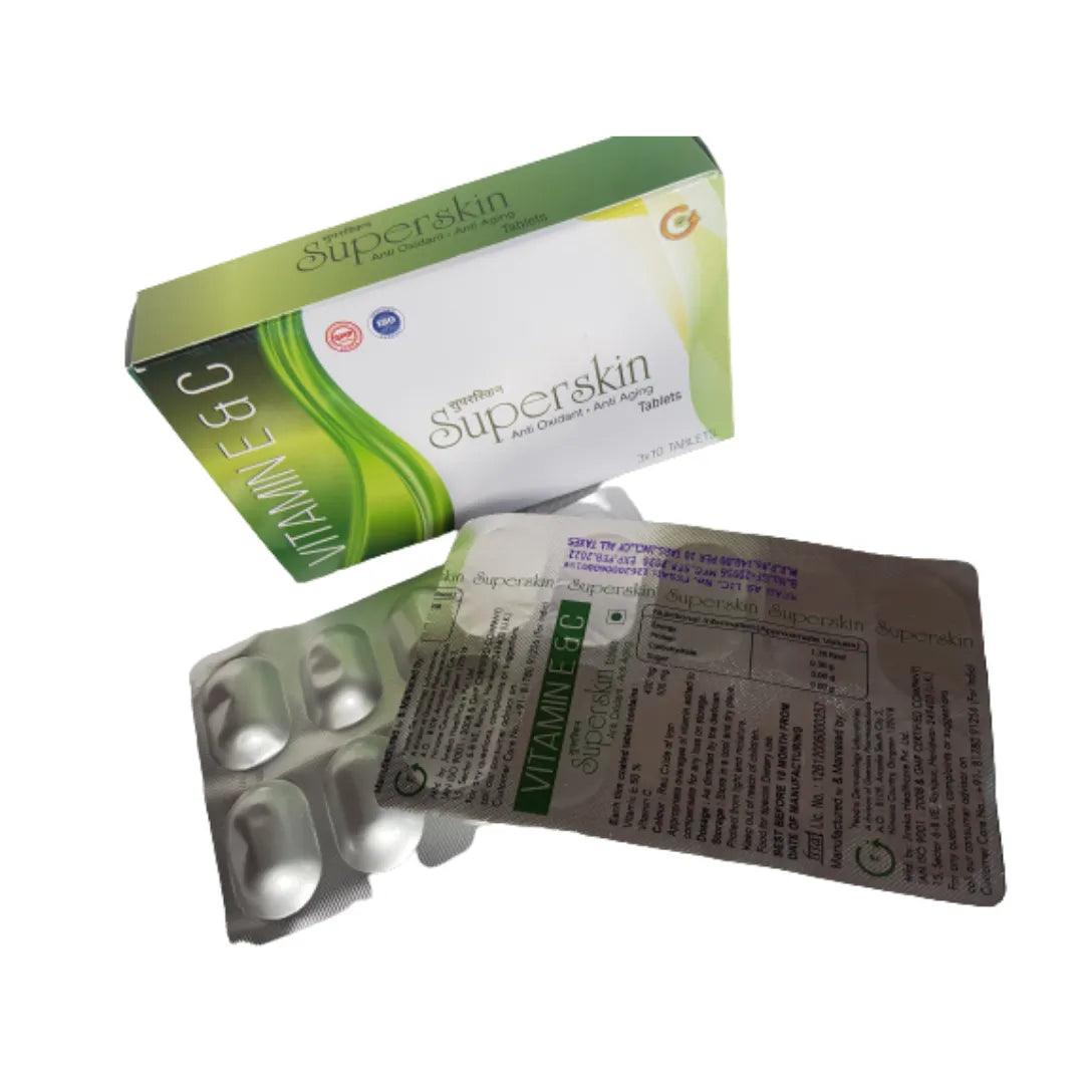 Superskin Tablets: Vitamin C 100 + Vitamin E 100 Supplement for Hair Skin and Immunity Glein Pharma