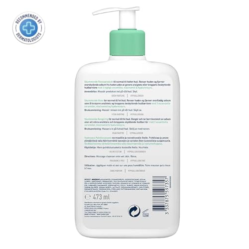 CeraVe Foaming Cleanser For Normal To Oily Skin (473ml) - Dermatologist-Developed Facewash | Non-Comedogenic And Fragrance-Free Cleansers For Acne-Prone Skin