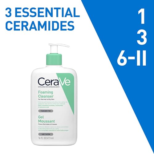 CeraVe Foaming Cleanser For Normal To Oily Skin (473ml) - Dermatologist-Developed Facewash | Non-Comedogenic And Fragrance-Free Cleansers For Acne-Prone Skin