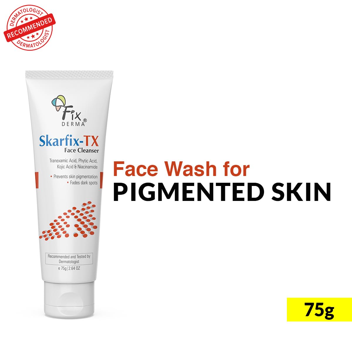 Fixderma Skarfix -TX Face Cleanser with Tranexamic Acid, Kojic Acid & Niacinamide | Kojic Acid Face Wash | Pigmentation Face Wash for All Skin Types | Face Wash for Women | Face Wash Men - 75gm