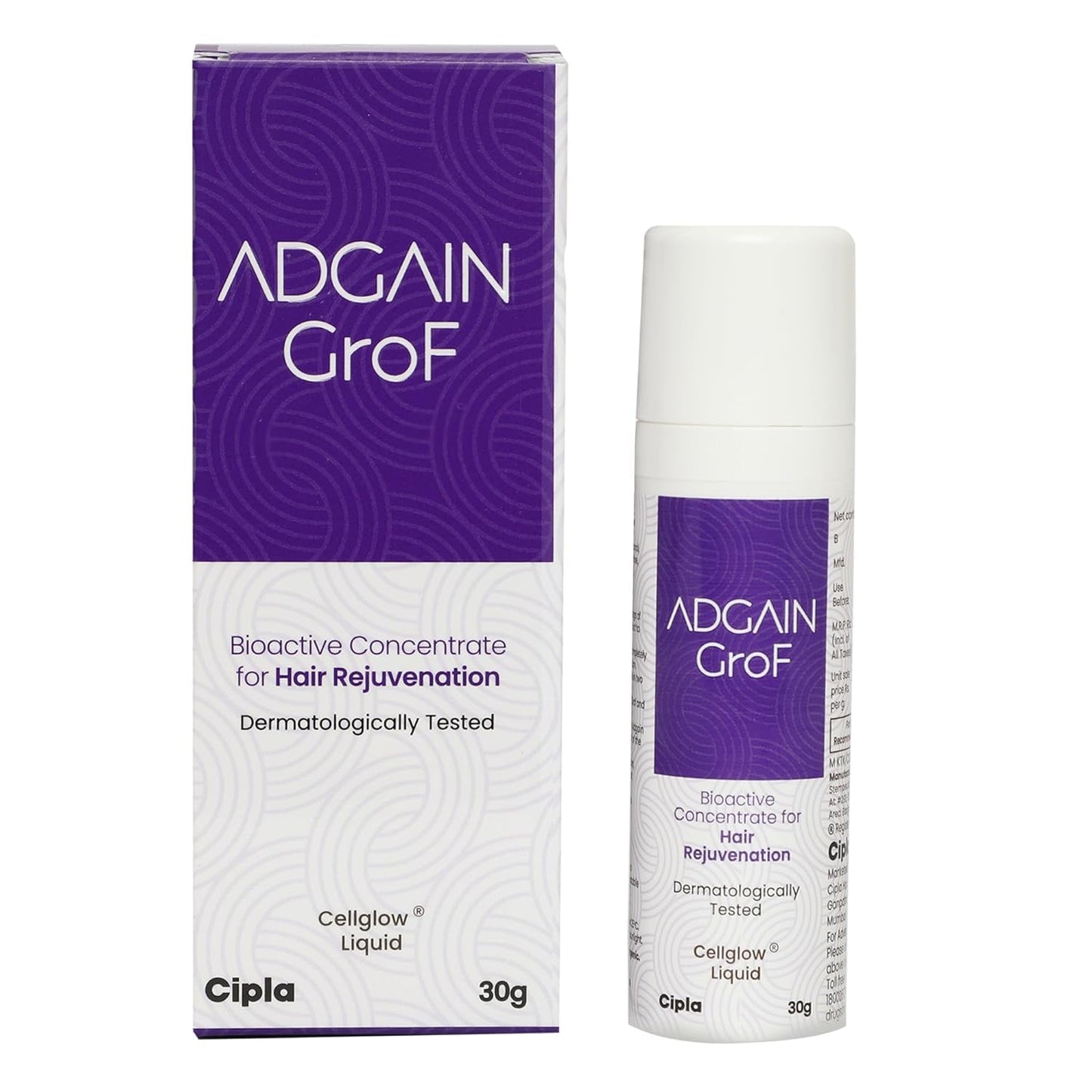 Cipla Adgain Grof Hair Serum | Bioactive Concentrate for Hair Rejuvenation | Dermatologically Tested - 30g