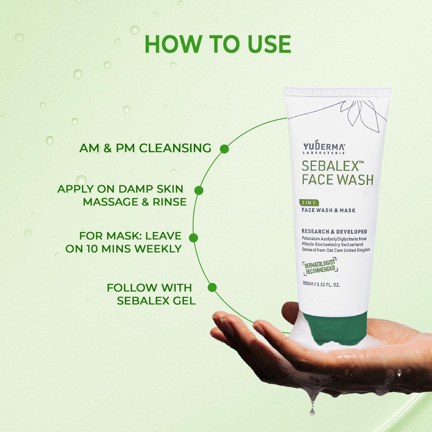 YUDERMA Sebalex Face Wash for Oily and Acne Prone Skin, 100gm Medi-Acne Face Wash & Mask, Sulphate & Paraben Free, Non-Comedogenic Face Wash for Women and Men