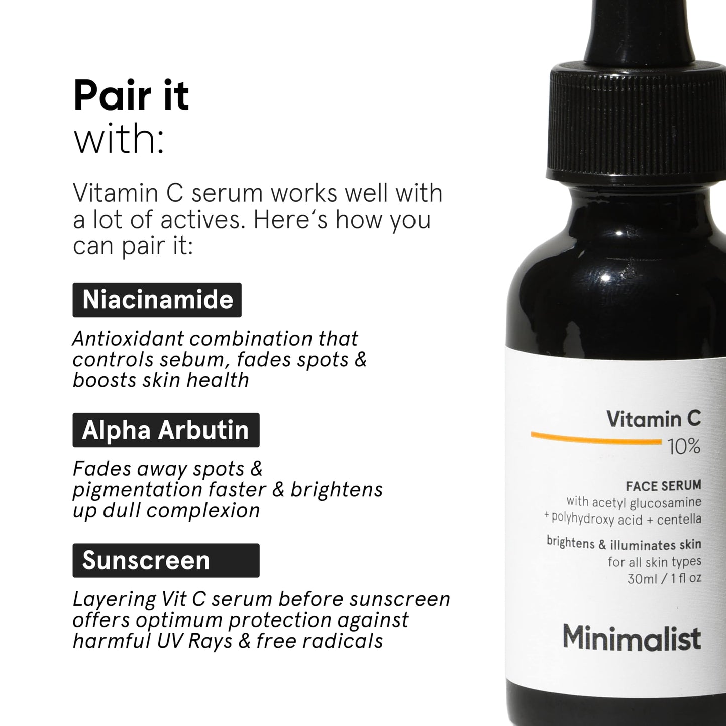 Minimalist Dull Skin, Dark Spots & Uneven Tone Treatment 10% Vitamin C Face Serum | Formulated & Tested for Sensitive Skin with Ethyl Ascorbic Acid & Pha | All Skin Types|For Men & Women | 30Ml