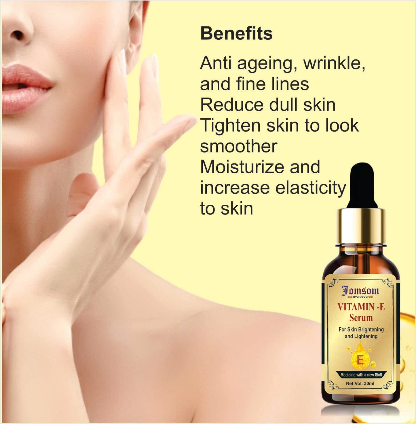 JOMSOM Natural Vitamin E Brightening Serum, 1% Glycolic Acid Serum, Visibly Minimizes Spots, Reveals Even Skin Tone, Glycolic Bright Skin, 30ml