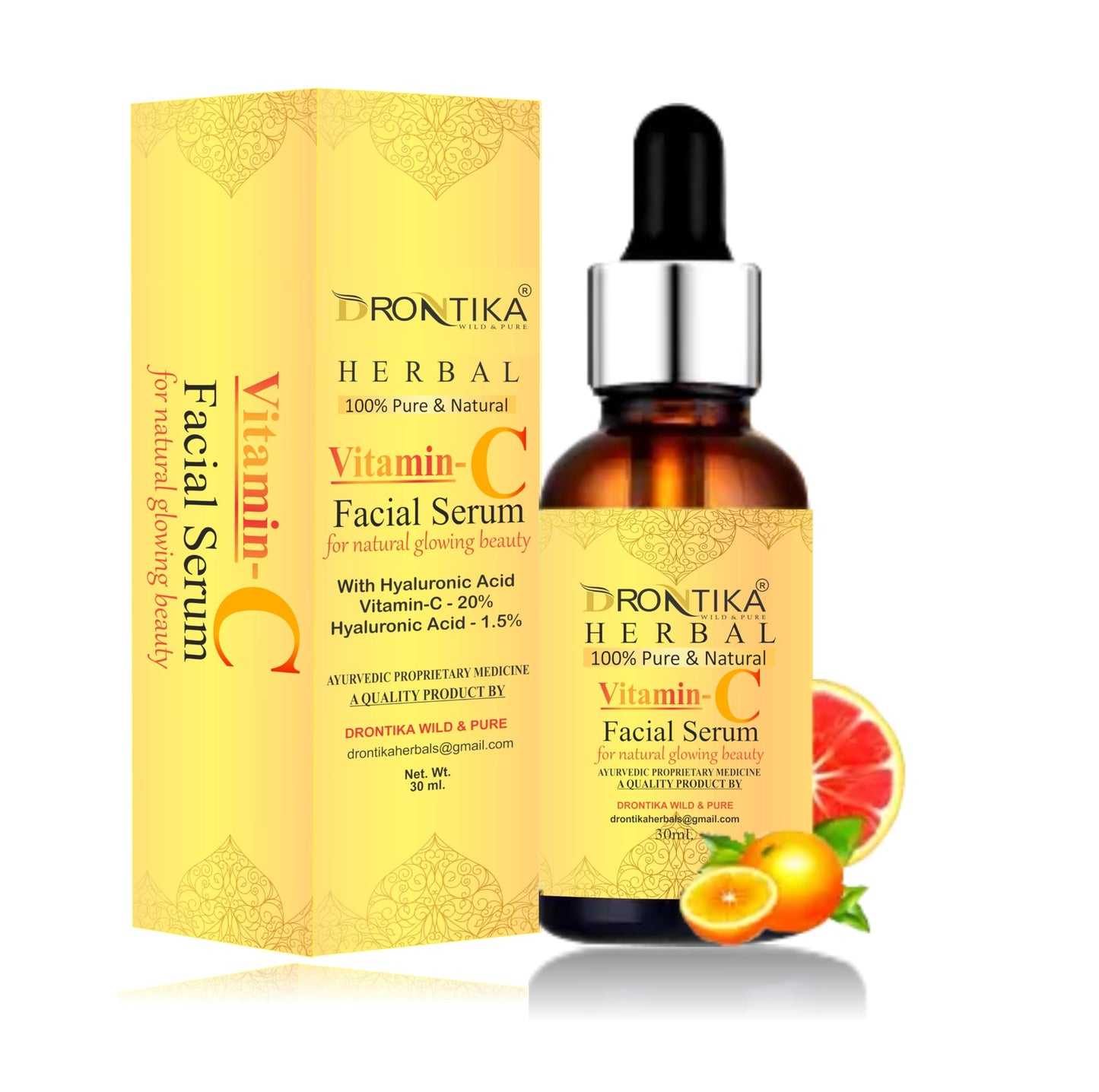 Drontika Herbal Vitamin C Face Serum, For Nourished & Bright Skin with Antioxidant Rich Vitamin C & Kakadu Plum Extract, Non Greasy, 30 ml (Pack Of 2)