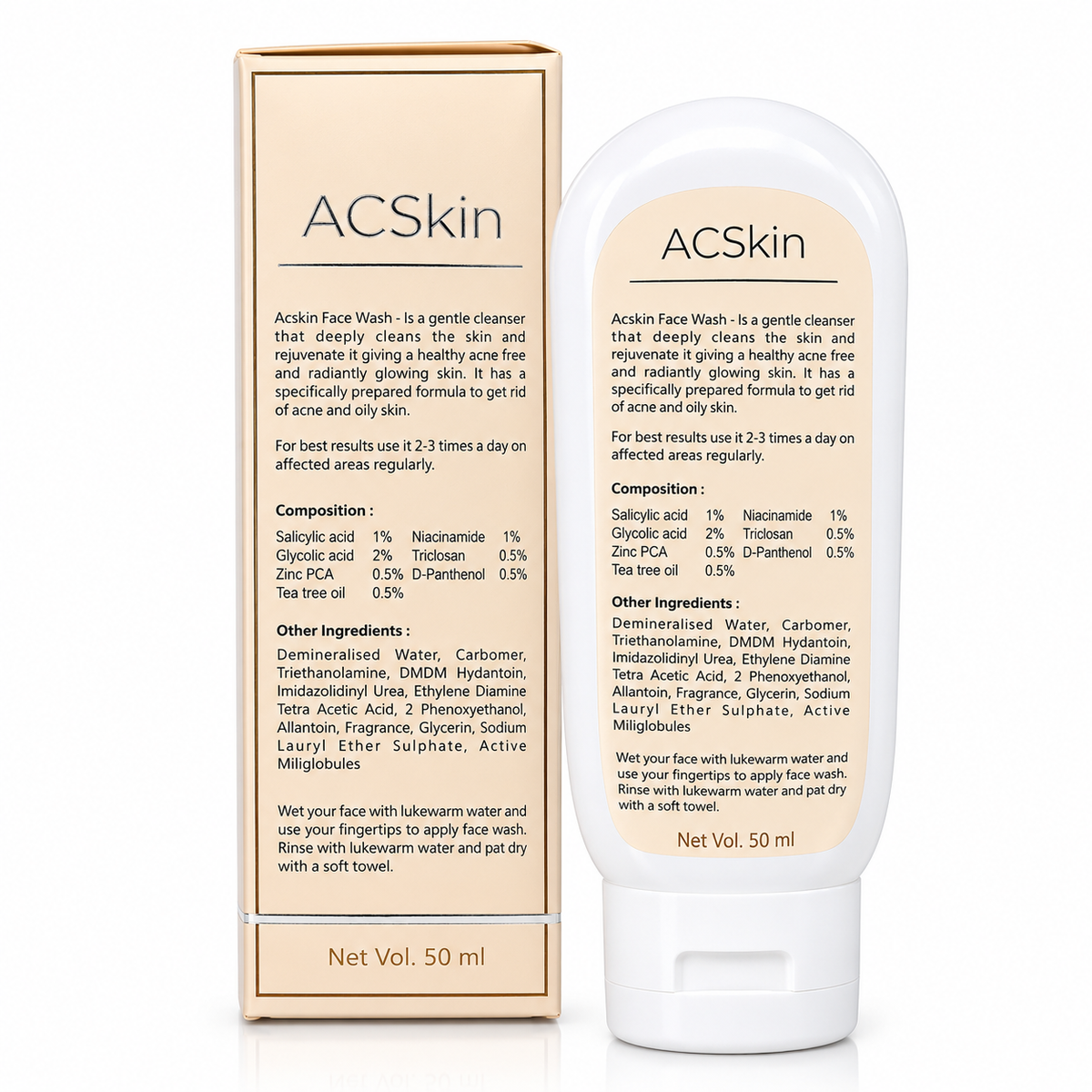 Acskin Anti-acne Facewash  Pack of Two with Tea Tree Oil, Salicylic Acid, Glycolic Acid, Zinc, Niacinamide, Glycerine and D-Penthenol.