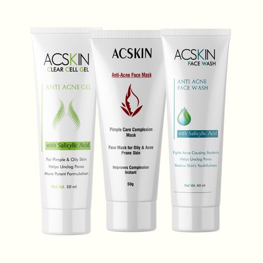 AcSkin Acne Care: Anti-Acne Gel, Face Wash, and Face Mask for Acne-Prone Skin (3 Products)