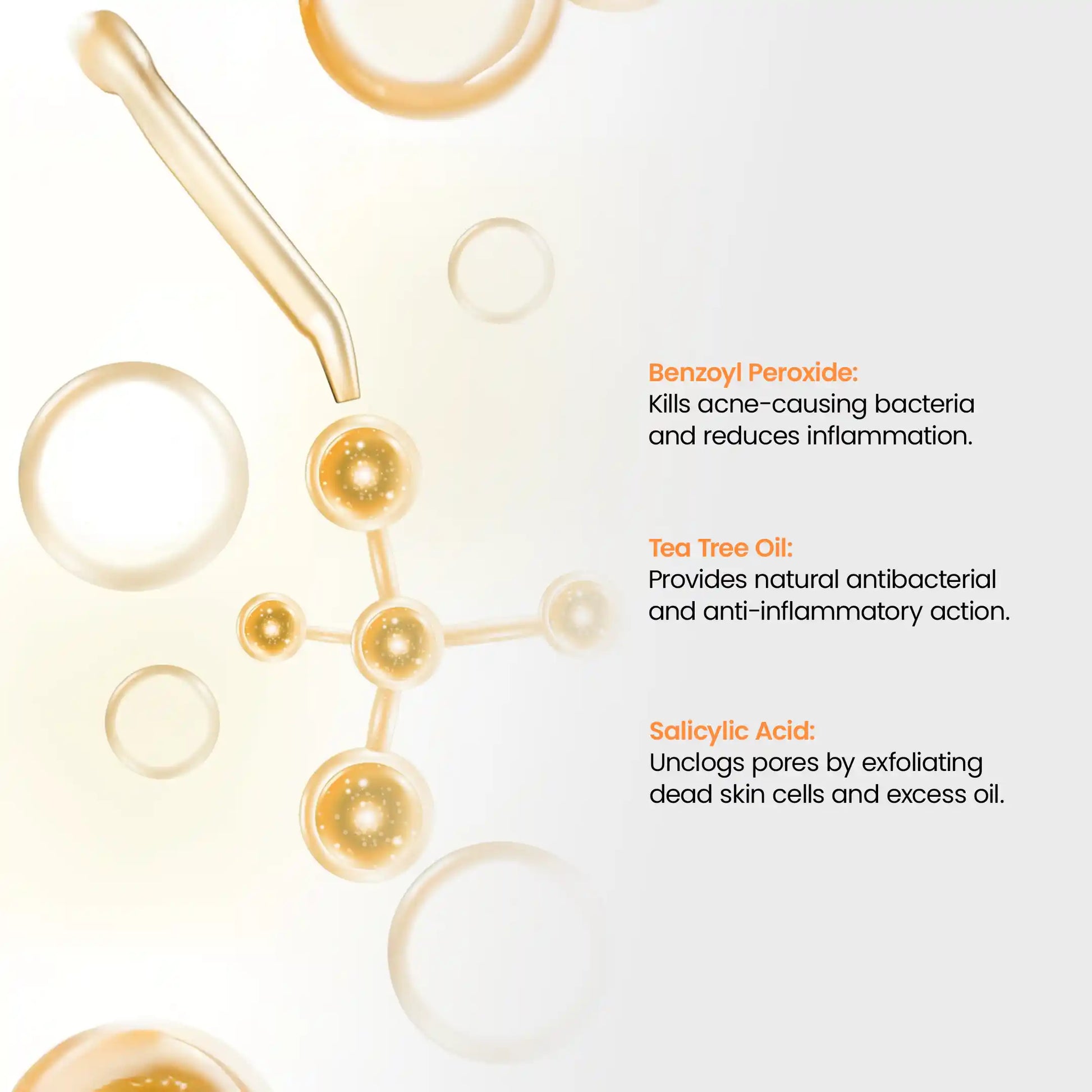 Illustration of skincare ingredients in Dermisque 3X Anti Acne Face Serum, Glein Pharma, with text on a white background