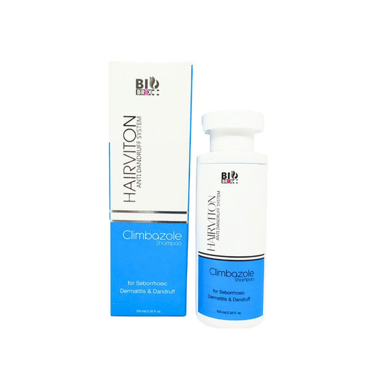 Hairviton Anti Dandruff Climbazole shampoo bottle and box on a white background