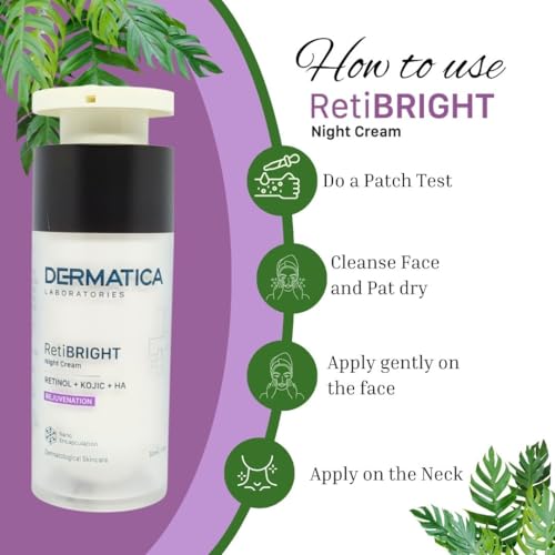 Retibright night cream with usage instructions on a purple background