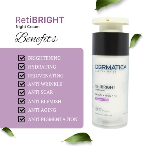 Dermatica RetiBright night cream with benefits listed on a white background