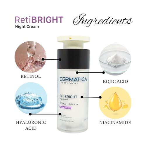 Dermatica RetiBRIGHT Night Cream with labeled ingredients on a white background