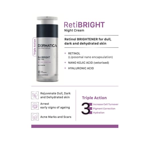 Dermatica RetiBRIGHT night cream with product details on a white background