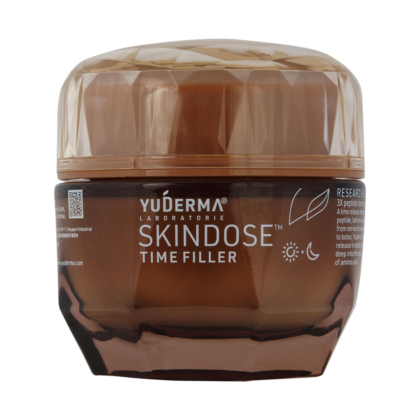 Jar of YuDerma Skindose Time Filler cream on a white background
