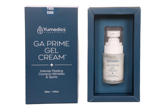 Yumedics GA Prime Gel Cream packaging with cream bottle inside a box on a white background