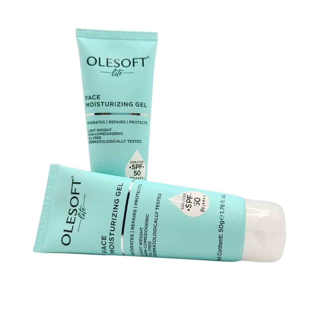 Two tubes of Olesoft LiteFace Moisturizing Gel on a white background