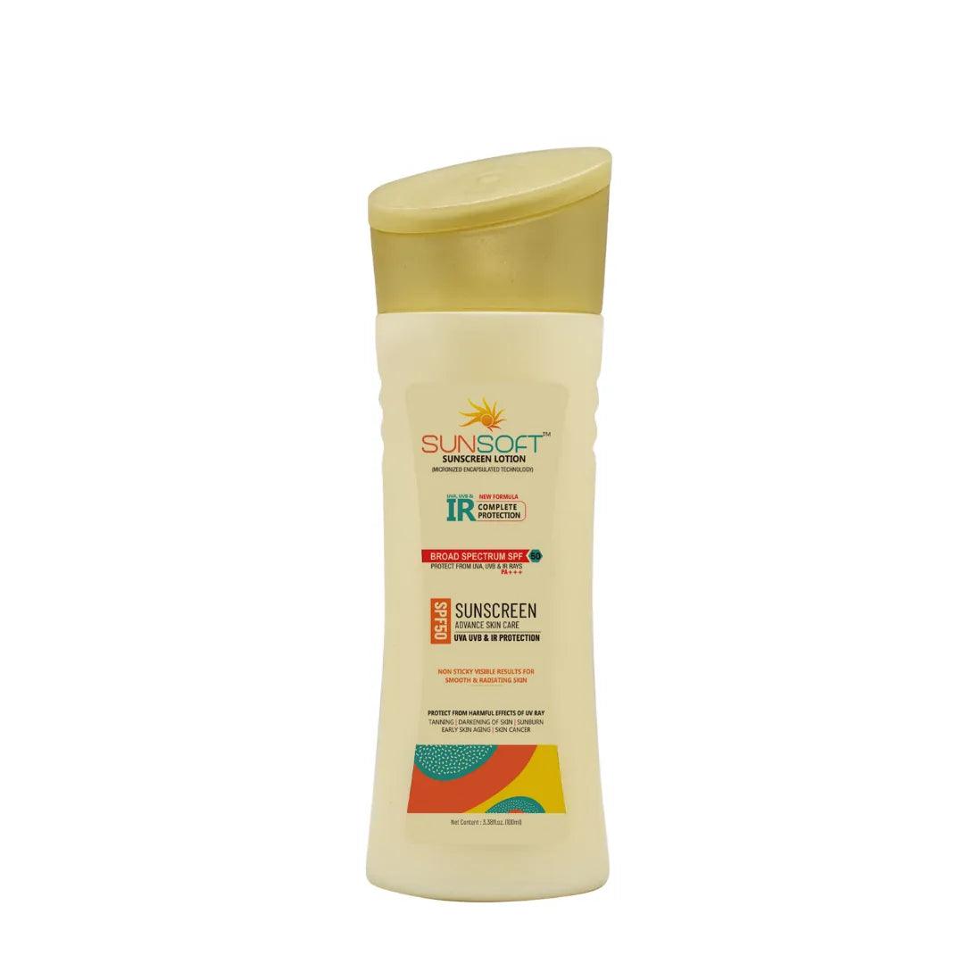 Feodra Sunsoft Light Non Sticky Sunscreen Lotion with SPF 50 for Smooth Radiating Skin Glow, 100 ml Glein Pharma