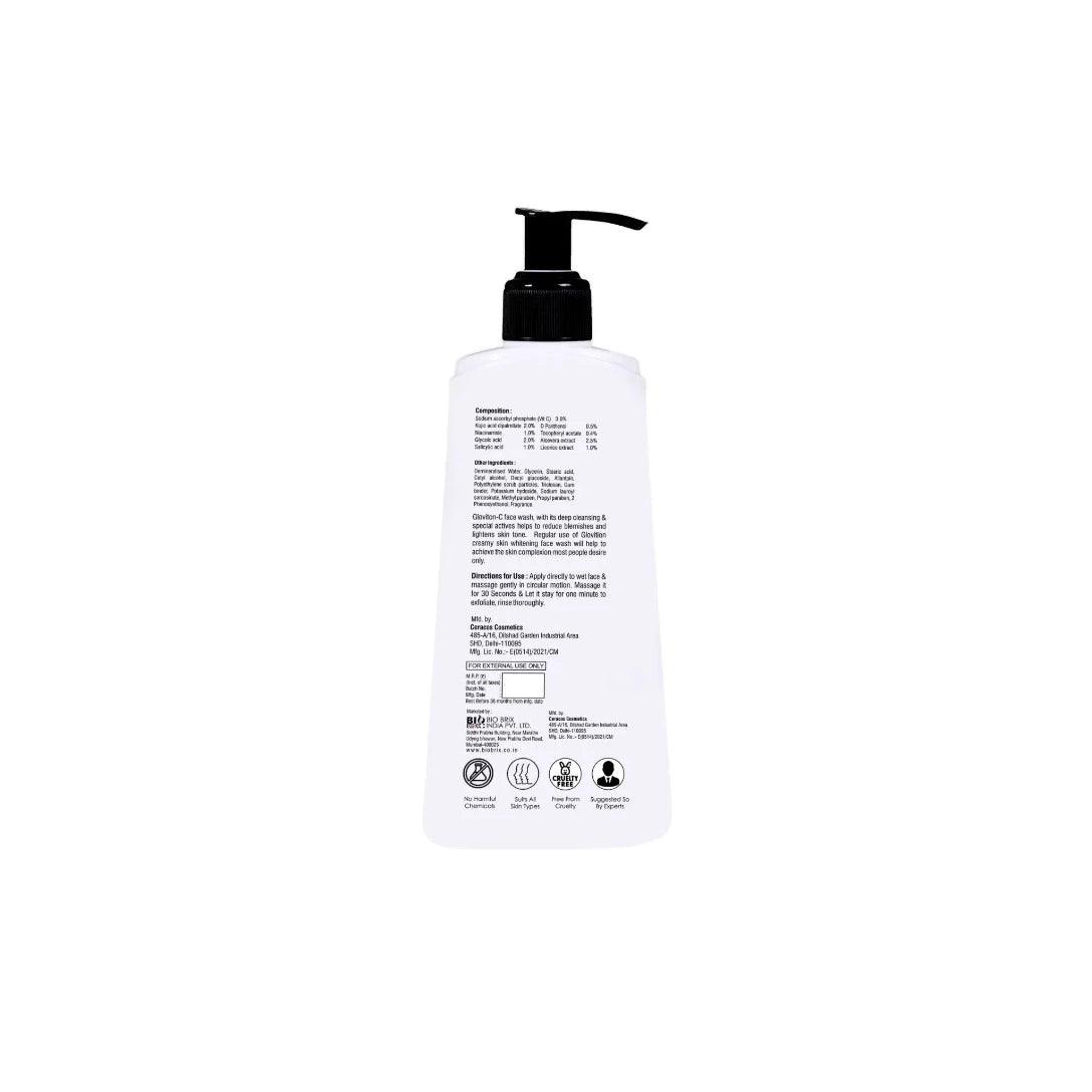 Gloviton-C: Face Wash with Vitamin C, Kojic Acid, Glycolic Acid, Salicylic Acid & Liquorice Extract 200 ML Glein Pharma