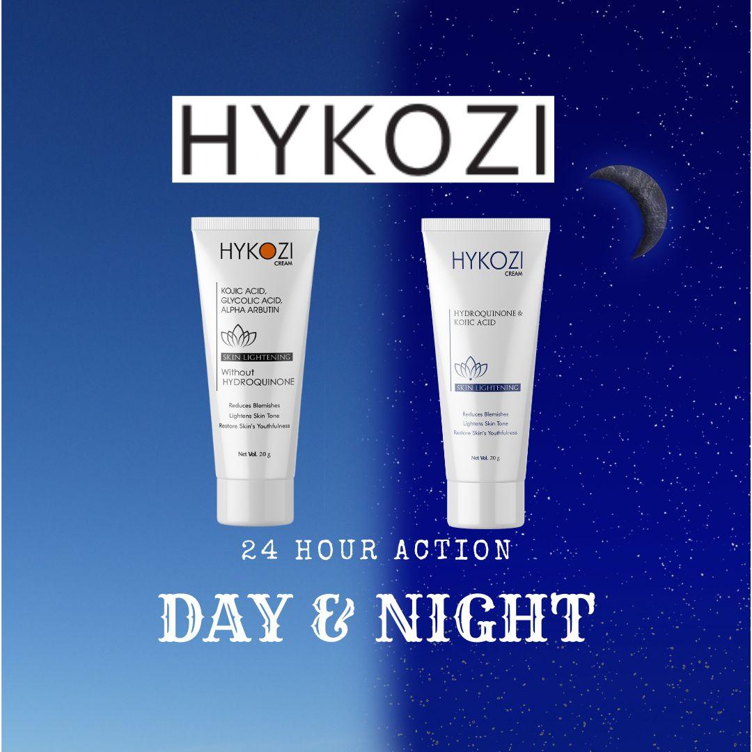 Hykozi Skin Lightening Cream Day Night Combo with Hydroquinone, Kojic Acid Glein Pharma Biobrix 
