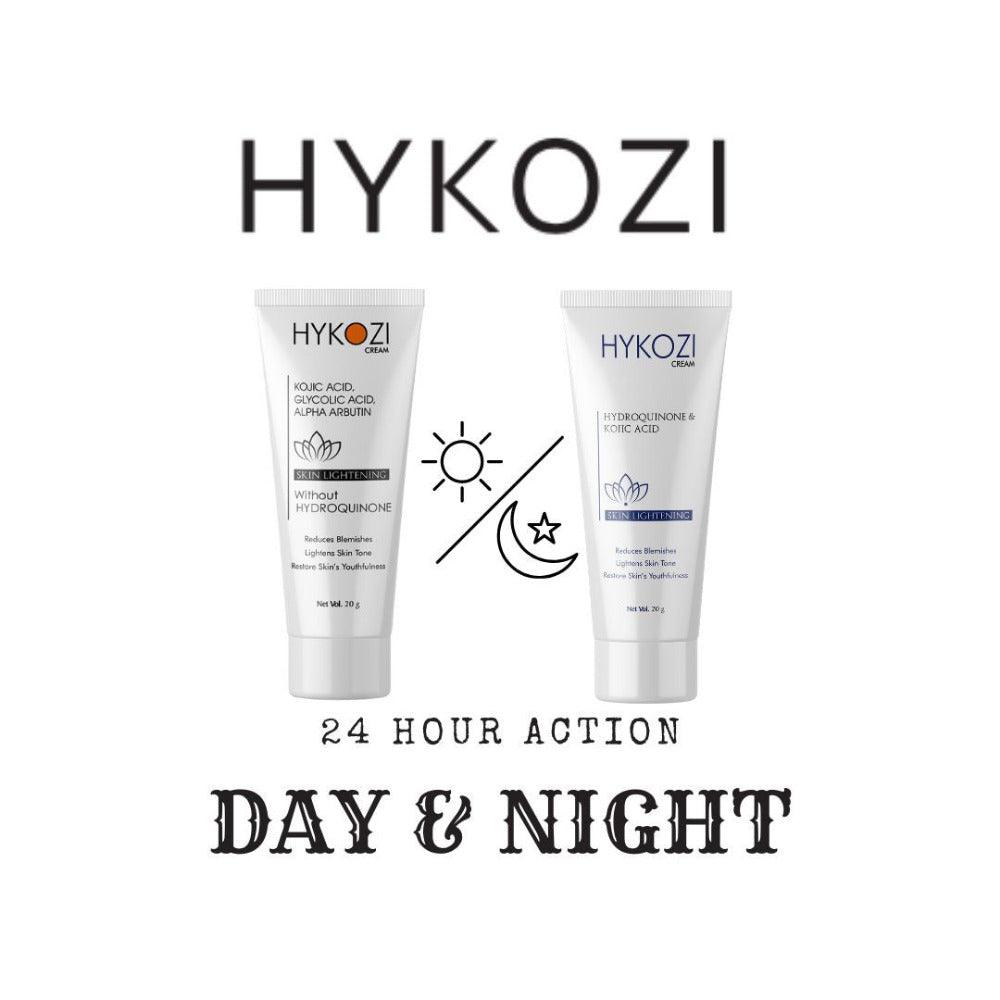 Hykozi Skin Lightening Cream Day Night Combo with Hydroquinone, Kojic Acid Glein Pharma Biobrix 
