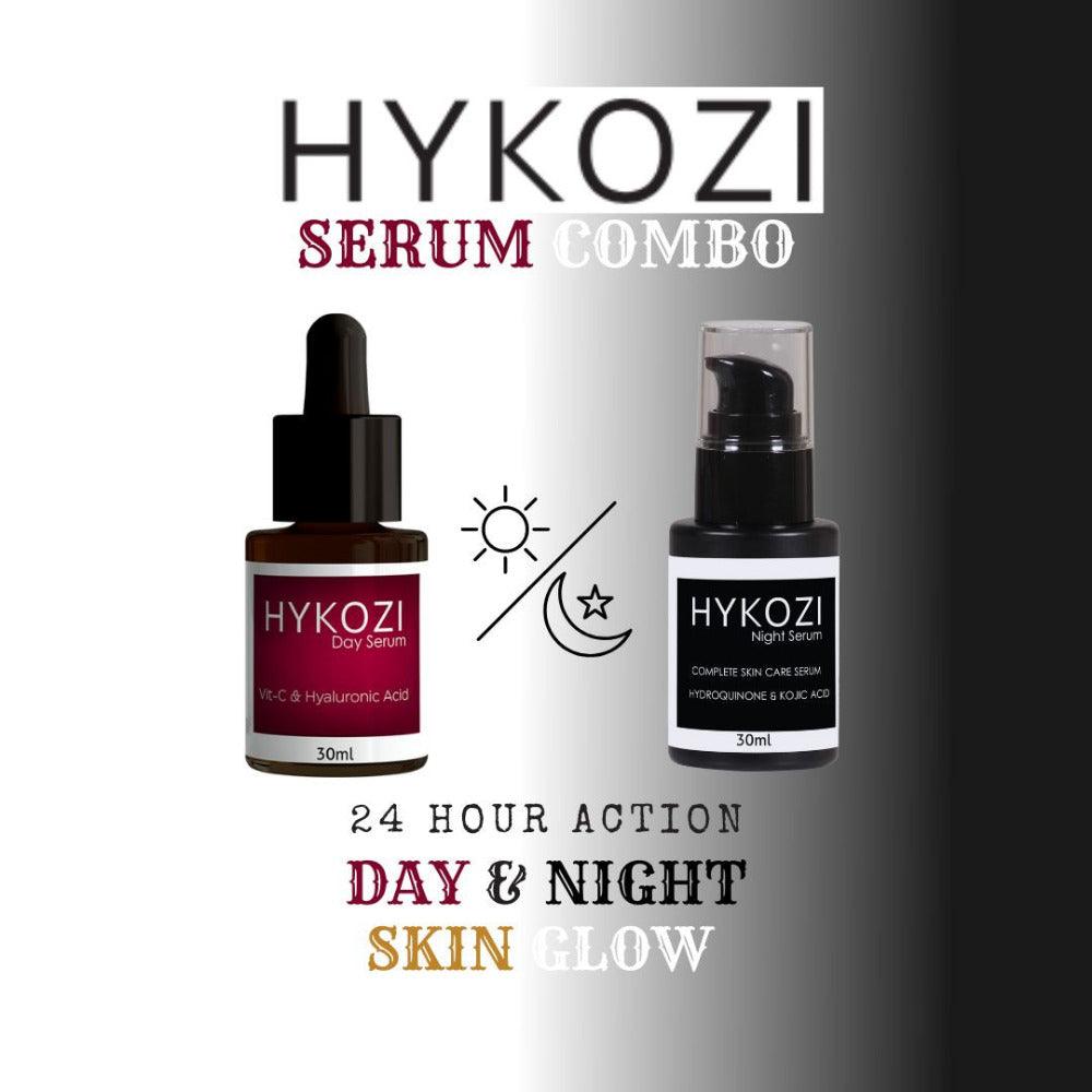 Hykozi Day Night Skin Glow Serum Combo with Hydroquinone & Hyaluronic Acid Glein Pharma Biobrix 