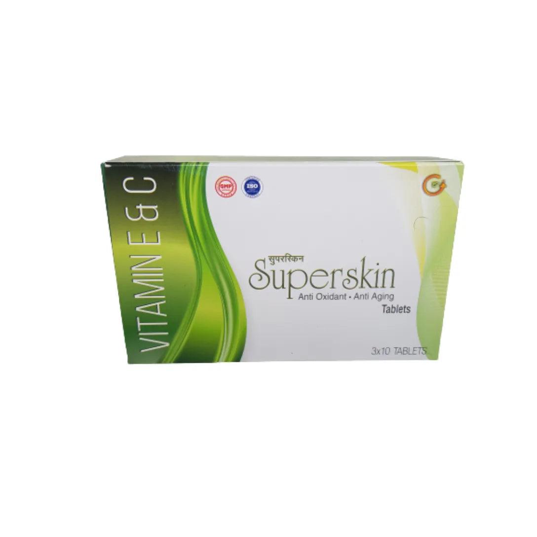 Superskin Tablets: Vitamin C 100 + Vitamin E 100 Supplement for Hair Skin and Immunity Glein Pharma