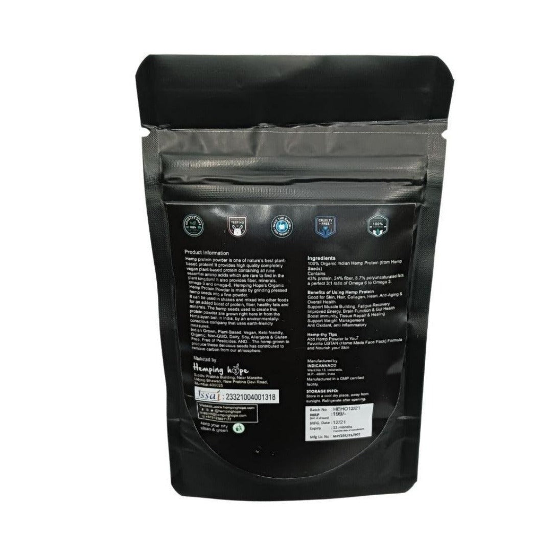 Organic Hemp Seed Protien Powder | Vegan Pure Natural Plant Based | Hemping hope Glein Pharma  pouch back 